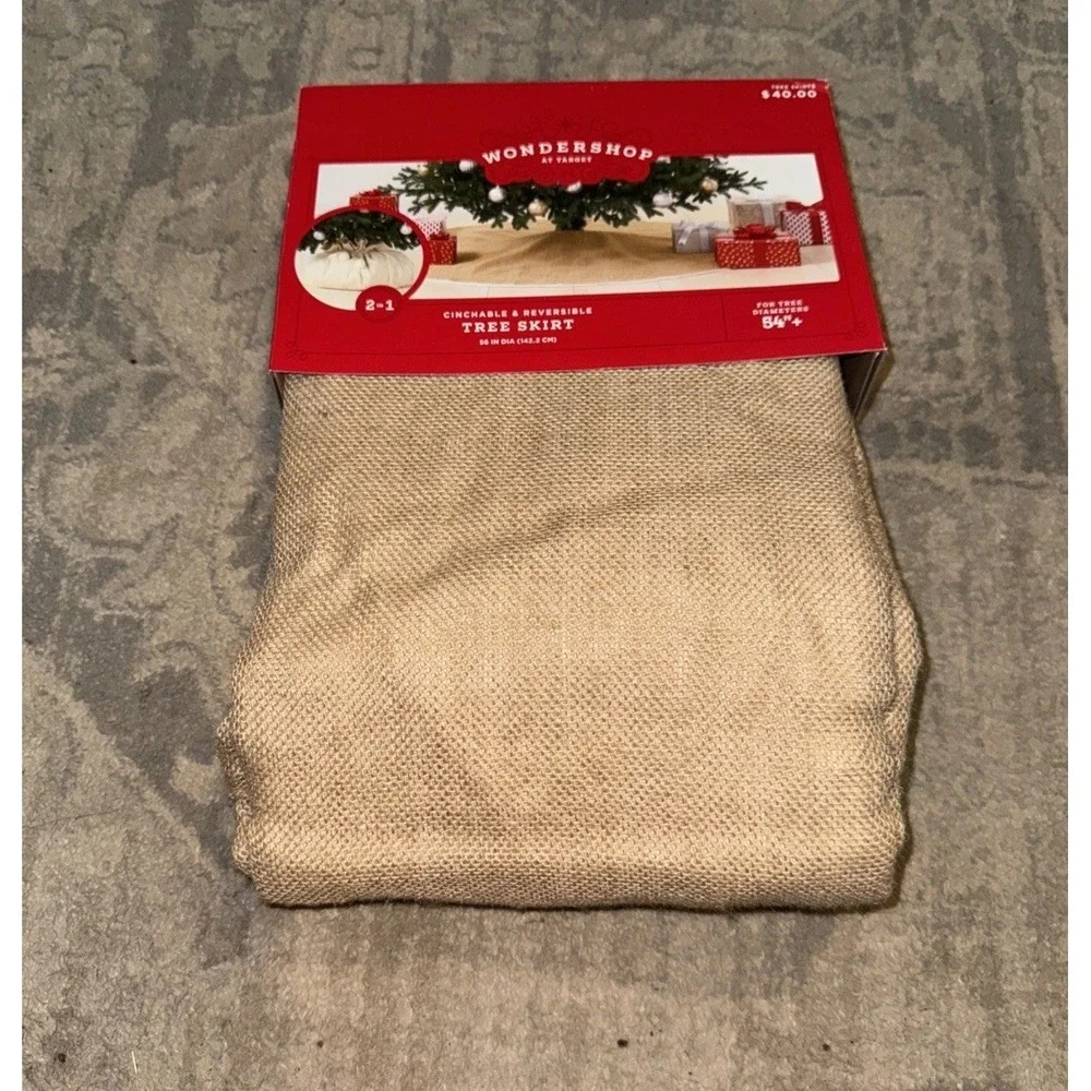 Wondershop Jute Beige Christmas Tree Skirt Reversible Cinch‎ 54